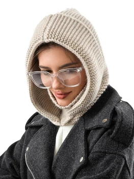 Женский капор-капюшон с воротником вязанный - Анжелика (one-size) - Бежевый