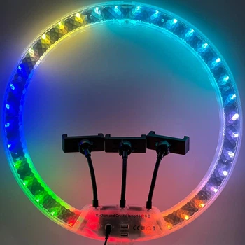 Профессиональная кольцевая лампа RGB 45см модель 3D J45 с пультом дистанционного управления и штативом