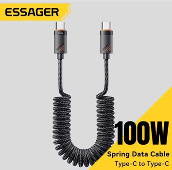 Кабель пружинний телескопічний Essager 100W 5A TypeC - TypeC Швидка зарядка Передача даних для смартфонів планшенів ноутбуків (довжина 120 cм)