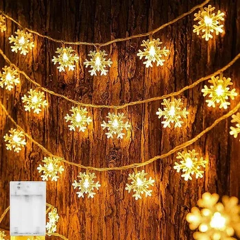 Гирлянда новогодняя «Снежинки» 3 м, 20 LED, тёплый белый свет, на батарейках