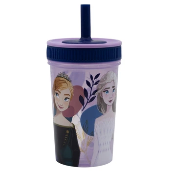 Стакан для детей с силиконовой трубочкой 465 мл Холодное сердце Stor Frozen 17,3x8,3x8,3 см пластиковый фиолетовый с синим