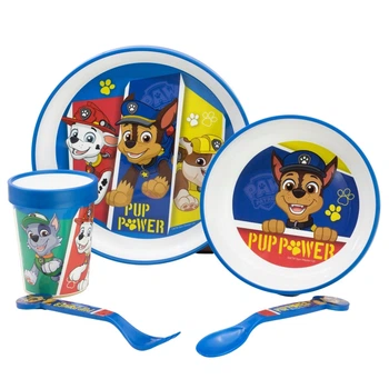 Детский набор 5 предметов Щенячий патруль Stor Paw Patrol пластиковые миски 19,6x19,6x2,5 и 14x14x4,6 см, стакан 260 мл, ложка и вилка