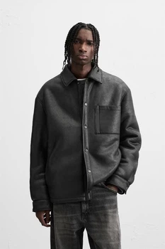 Куртка-рубашка из еко кожи и меха Zara черный S 0993\407\800