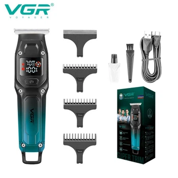 Мужской аккумуляторный триммер для бороды и усов VGR V-964 с 3 сменными насадками 1,2,3 мм Синий