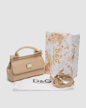 Сумка жіноча нюд із золотою фурнітурою dolce&gabbana sicily small handbag beige