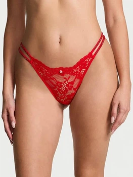 Трусики бікіні жіночі Victoria's Secret Twinkle Strap Lace Brazilian 26945821 M Червоні (7391839126977)