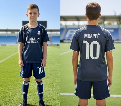 Детская футбольная форма Real Madrid Килиан Мбаппе №10 темно-синяя сезон 25/26, футболка+шорты 30(150-160см)
