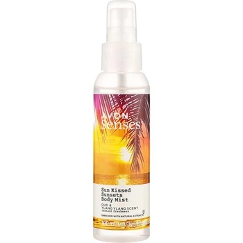 Освіжаючий лосьйон-спрей для тіла «Поцілунок сонця» Avon Senses 100 мл з ароматом дерева Уд та Іланг-Ілангу, Sun Kissed Sunsets, Body Mist, Oud & Ylang Ylang Scent з натуральними екстрактами