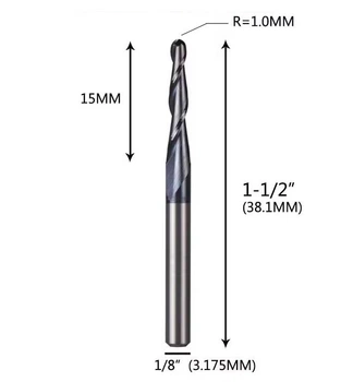 Двозахідна конічна фреза R1.0x15x3.175x40L кінчик півсфера