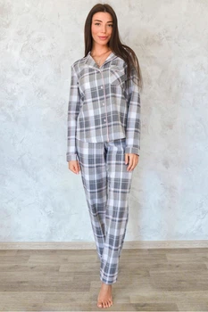 Пижама: рубашка и брюки Leinle 50(2XL) Серая клетка (123111)