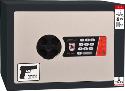 Сейф Griffon S.25.EP для ценностей документов и короткоствольного оружия ригельный настенный/напольный