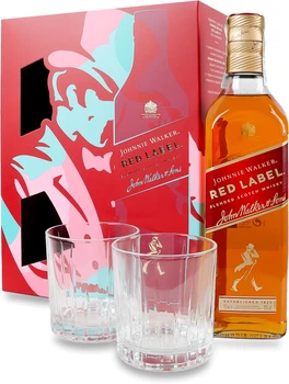Віскі Johnnie Walker Red label 4 роки витримки 0.7 л 40% з 2-ма склянками (5000267175492)