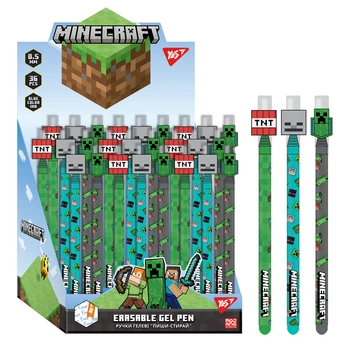 Ручка гелевая пиши-стирай Minecraft 0.5 мм синяя 1шт в ассортименте YES (420378)