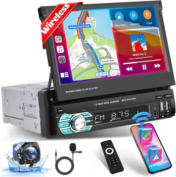 Автомагнітола Hikity / 7" / Сенсорна / Apple CarPlay / Android Auto / Bluetooth / USB / AUX / TF slot / 1DIN Б/В