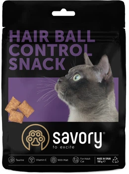 Хрумкі ласощі Savory Cats Snacks Pillows Hair Ball Control для дорослих котів, подушечки для виведення шерсті, 180 г (4820261921304)