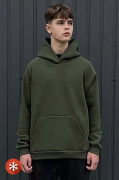 Утеплене худі ONE кольору хаки S/M (8000366)