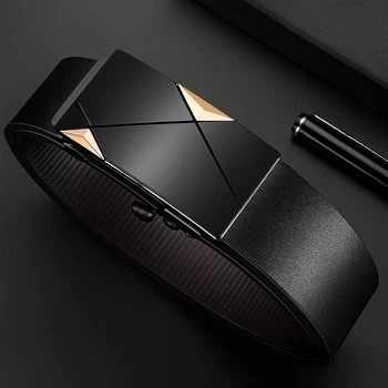 Мужской ремень с автоматической пряжкой Black / брючный пояс для мужчин, 108 см, черный с золотым (117381700)
