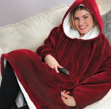 Толстовка-плед Huggle Hoodie з капюшоном Бордовий One Size