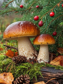 Алмазная мозаика Белые грибы в лесу, 30×40 см, выкладка полная, квадратные камни, без подрамника