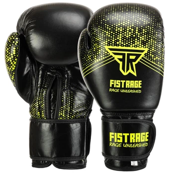 Перчатки боксерські шкіряні FISTRAGE VL-5530 (розмір 10oz, чорний-салатовий)