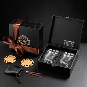 Камни для виски темна Original + 2шт бокал Sterling + Коробка деревянная + мешочек + щипцы + подставка