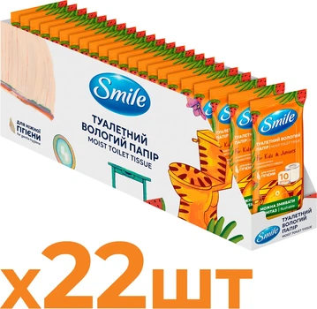 Упаковка волого туалетного паперу Smile For Kids & Juniors 10 аркушів х 22 шт (42100486) (4823071666069)