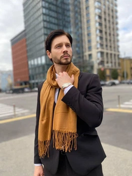 Мужской горчичний шарф большой мужской котоновый шарф "Милан" от My scarf 180 на 60 см
