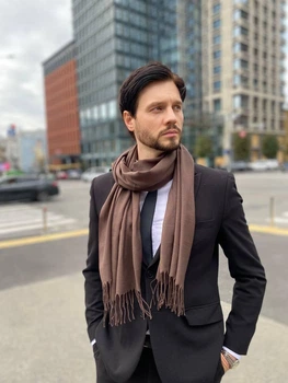 Мужской коричневый шарф, большой мужской котоновый шарф "Милан" от My scarf, размер 180 на 60 см