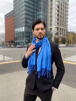 Мужской синий шарф большой мужской котоновый шарф "Милан" от My scarf 180 на 60 см
