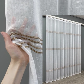 Тюль VR-Textil 1429т Кружево Лен Белый с коричневым 300х270 см (42-0256)