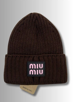 Вязаная шапка бини с резиновой нашивкой Miu One-size Шоколадный