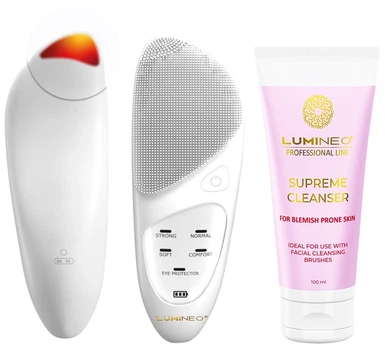 Щітка для обличчя Lumineo Sonic перламутрова + гель для проблемної шкіри (5904726872741)