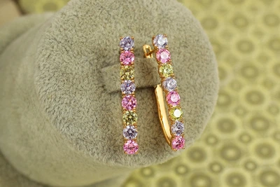 Серьги Xuping Jewelry дорожка с крупными разноцветными камнями 3,3 см золотистые