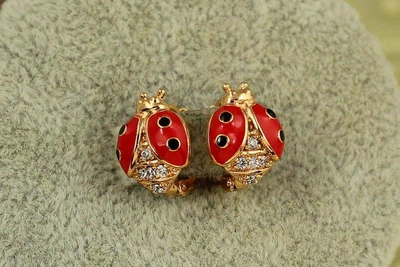 Серьги детские Xuping Jewelry Жук Божья коровка 1,2 см золотистые