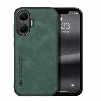 Кожаный чехол X&E для Xiaomi Poco F7 с металлической вставкой green
