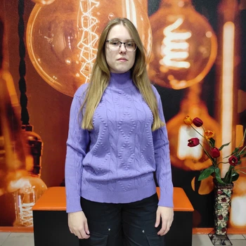 Свитер женский вискоза узор геометрия стойка прямой крой 50/52 сирень