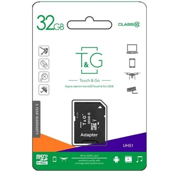 Карта памяти TG 32GB MicroSDHC Class 10 UHS-I с адаптером SD для смартфонов, планшетов, камер и экшн-камер