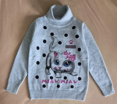 Свитер вязка трикотаж для девочки серый в принт кицьки 92р Арт.7119 Lizi kids