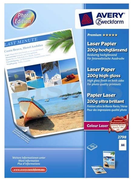 Papier fotograficzny Avery Zweckform Laser Papier Premium Blyszczacy A4 200 g/m? 100 arkuszy (4004182026021) (955555912042122) - Outlet