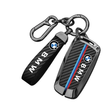 Чехол ключа BMW черный карбон с брелком (закруглённая форма)