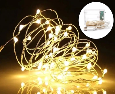 Гірлянда Нитка Led 100 дріт 10 м Теплий Білий 1 режим USB + батарейка Decorative Light 218-21528274