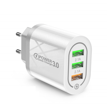 Сетевое зарядное устройство для телефона QC3.0 18W 3xUSB быстрая зарядка смартфона USLION UC3734 (BK-373) White