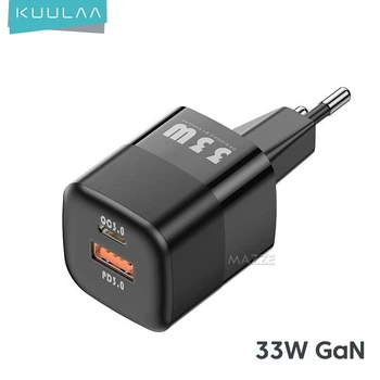 Зарядное устройство GaN 33W 2xUSB PD + QC 3.0 быстрая зарядка для телефона смартфона KUULAA (RY-U33) Black