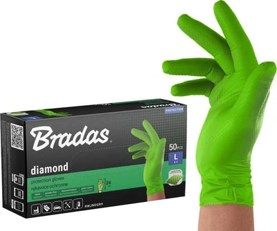 Захисні рукавички Bradas DIAMOND нітрилові L розмір 8-9 Зелені 50 шт (RWJNDGR9)
