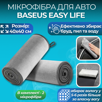 Влаговпитывающая Микрофибра для Сушки Авто 40*40 Baseus 2шт Двусторонняя Тряпка для Мойки Автомобиля