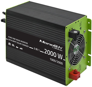 Автомобільний інвертор Qoltec Monolith 3 в 1 з функцією зарядки 1000/2000 Вт 12 В на 230 В (5901878519135)