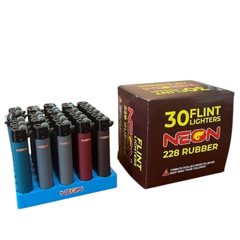 Зажигалка многоразовая NEON-228 Rubber, кремниевая 30 шт – фото