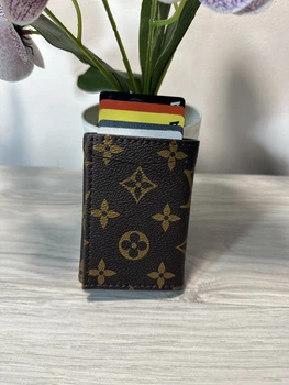 Картхолдер автоматический с принтом Louis Vuitton кошелек визитница унисекс коричневый (k025)