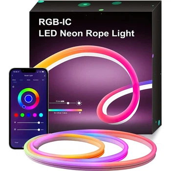 Розумна гнучка неонова світлодіодна стрічка Neon LED RGB-IC з Bluetooth USB та синхронізацією музики 2 метри Водостійкий смарт гнучкий неон SMD5050 з пультом і блютуз додатком 5 вольт сумісність з Авто ТБ ПК