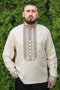 Чоловіча вишиванка V&V Дубовий XXXXL Бежевий (470143193-045)